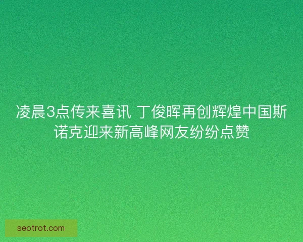 凌晨3点传来喜讯 丁俊晖再创辉煌中国斯诺克迎来新高峰网友纷纷点赞